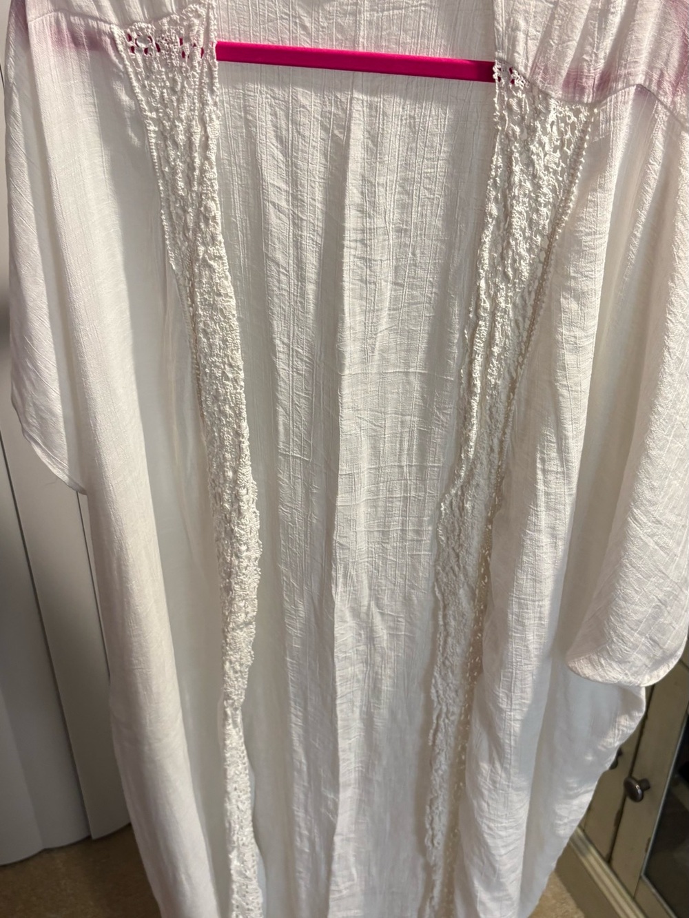Source Unknown White Crochet-Trim Open Cardigan Shrug